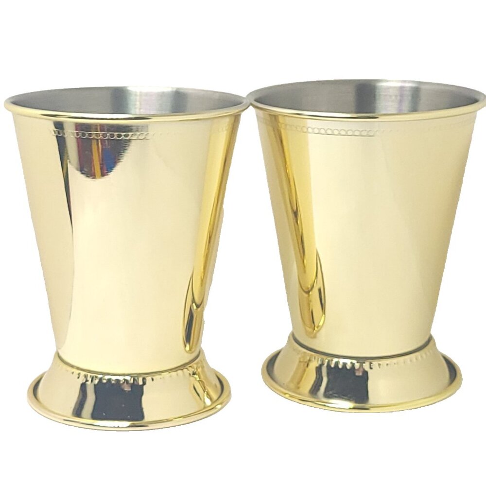 Two Mint Julep Cups Stainless Steel and Gold Tone Elegant Retro High Stability